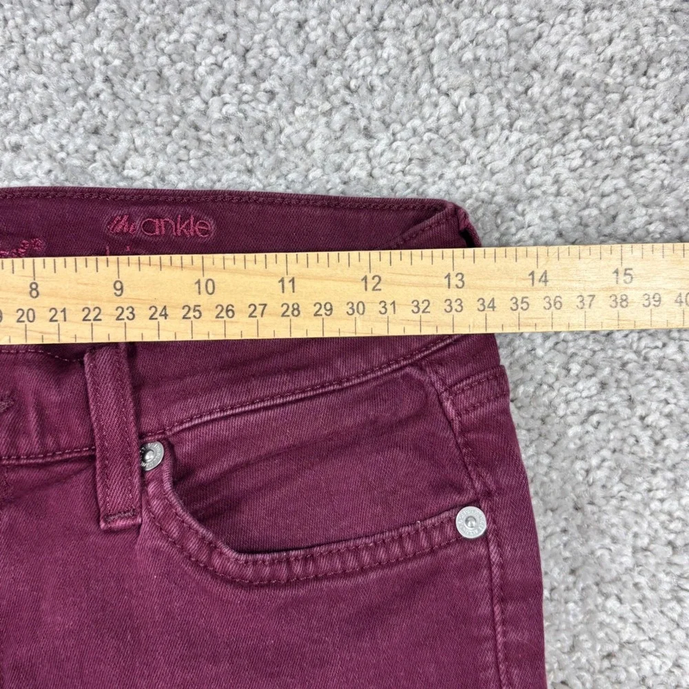 7 For All‎ Mankind The Ankle Skinny Jeans Maroon Burgundy Raw Hem Size 26 Womens